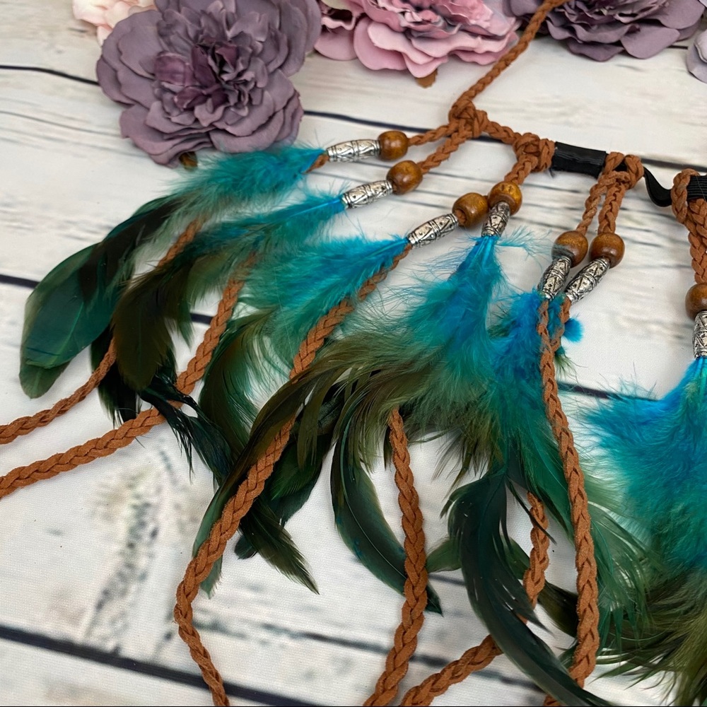 Bohemian Long Blue Feather Headdress Headband - Picture 12 of 14